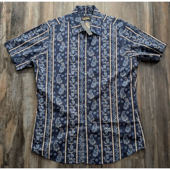 NWT NEW DANIEL CREMIEUX PREMIUM DENIM MENS Large BUTTON-UP SHIRT PAISLEY - Picture 1 of 6